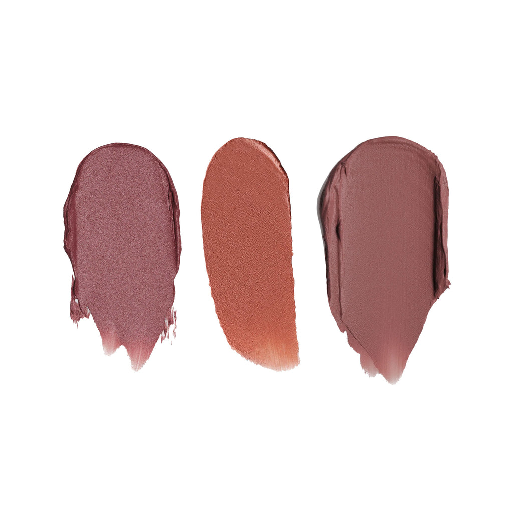 Lip Velvet Hush Rose, Rosy Mauve, Parchment Swatches