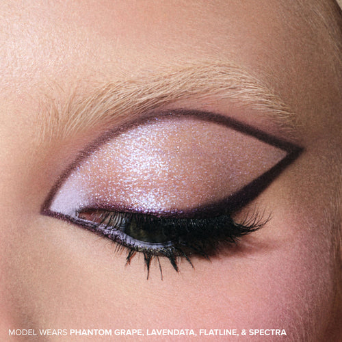 Model wears Phantom Grape, Lavendata, Flatline, & Spectra