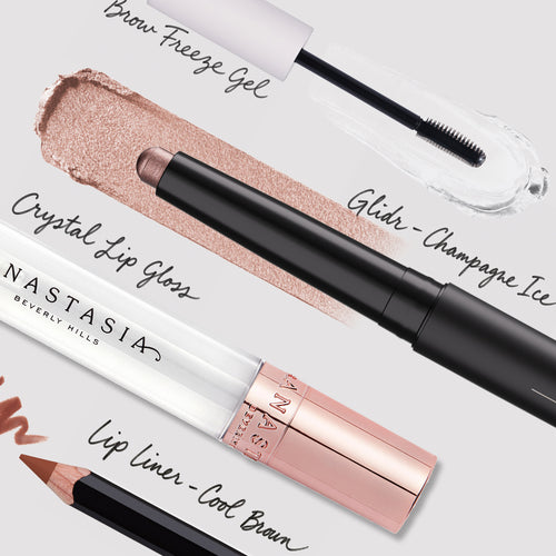 Brow Freeze Gel, GLIDR Champagne Ice, Crystal Lip Gloss, Lip Liner Cool Brown