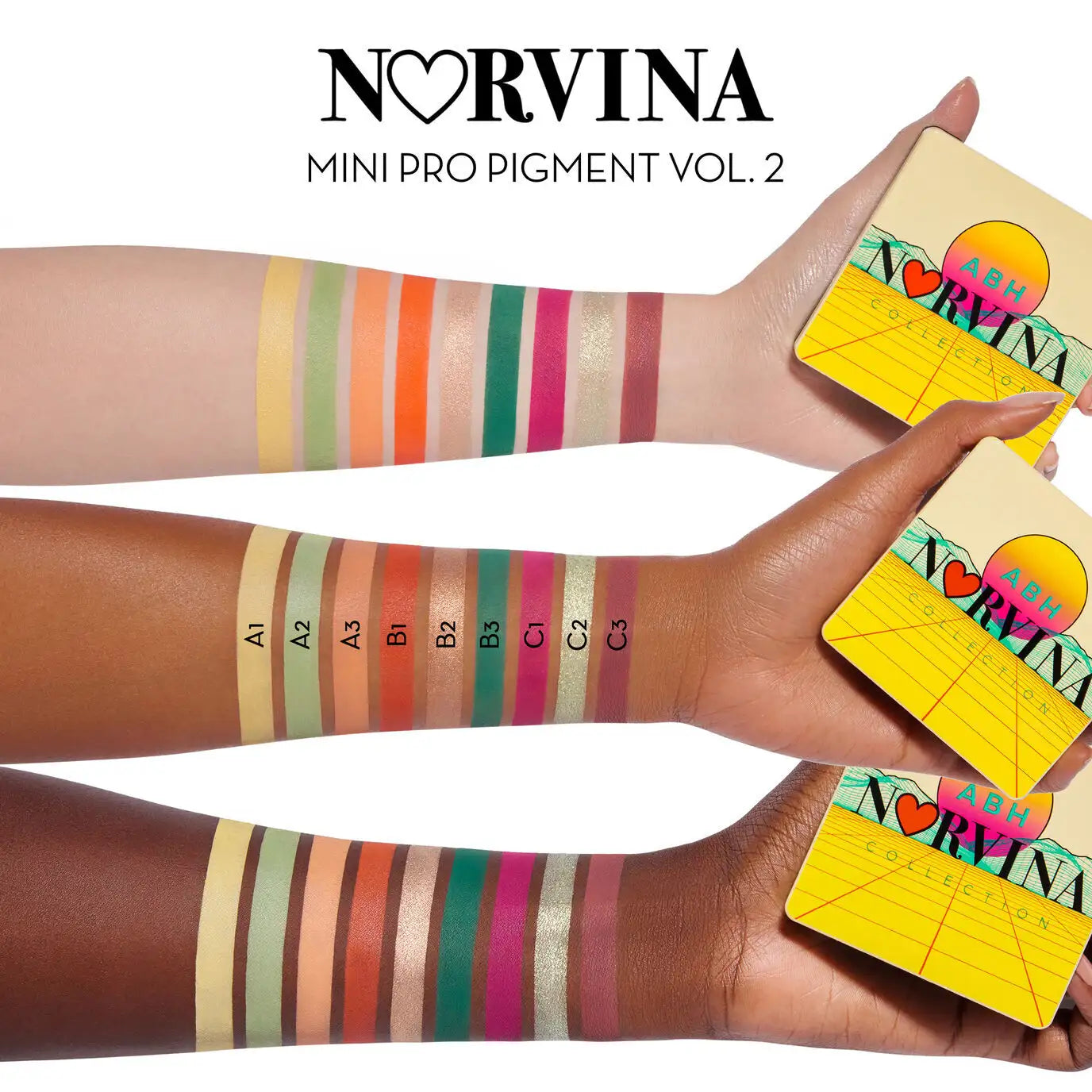 Mini NORVINA® Pro Pigment Palette Vol. 2 Arm Swatches 